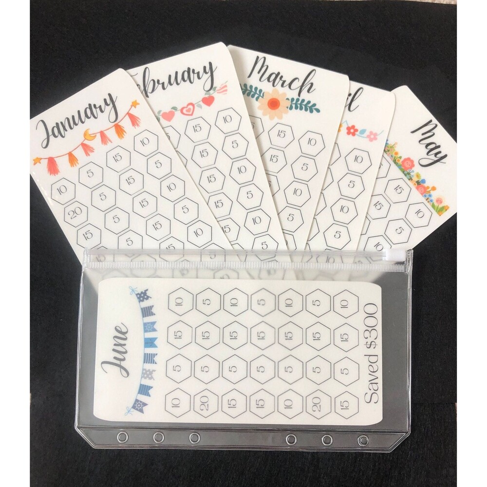 12 Month Savings Challenge | Laminated Cash Stuffing Tracker | Reusable Budget B